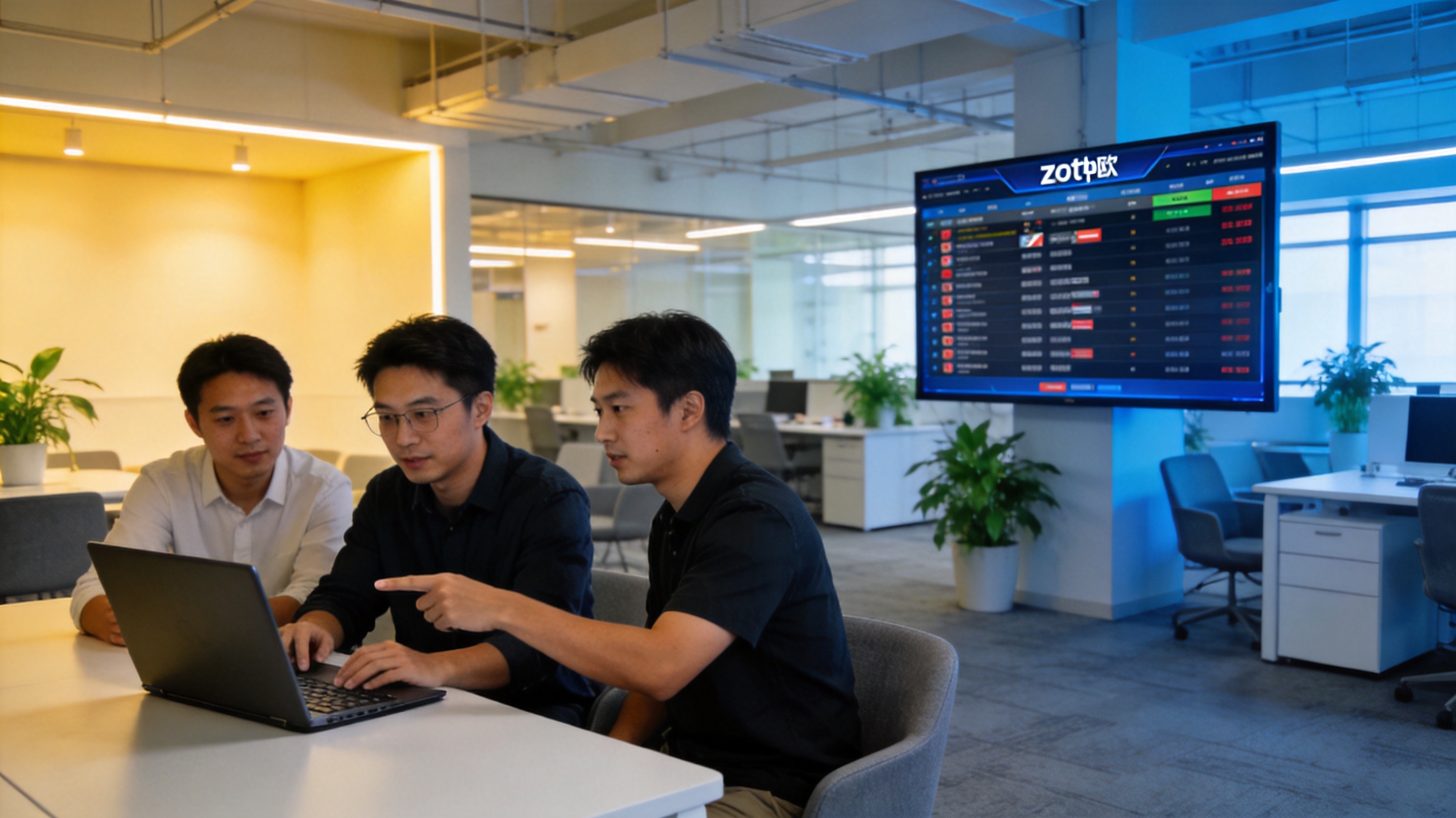 zoty中欧团队办公场景与赛事数据大屏展示